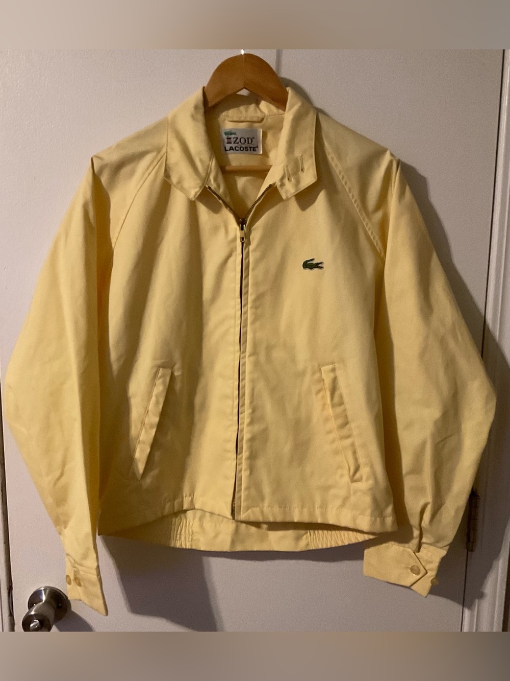 Lacoste Izod Harrington Yellow Bomber Jacket Zip Front Size Medium Vintage